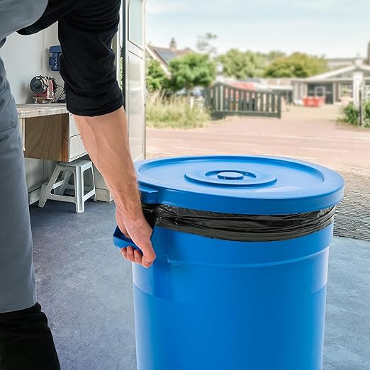 PRO&Family 20 Gallon Trash Can with Lid Round Ingredient Storage Containers Recycling Bin Kitchen Garbage Can Office Garbage Can Trash Barrel Plastic Barrel Yard Waste Bin Outdoor Trashcan (4, Blue)