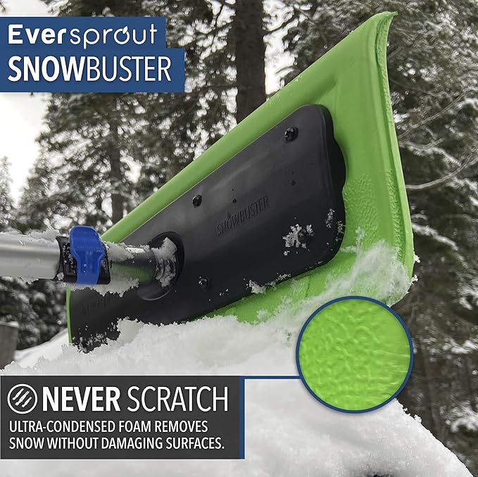 EVERSPROUT Never-Scratch SnowBuster and Ice Scraper 7-to-24 Foot (Up to 30 Ft Standing Reach) | Pre Assembled Extendable Roof Rake for Snow Removal | Heavy-Duty Aluminum, Soft Foam Pad