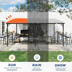 MEISSALIVVE 12' x 16' Wall Mounted Gazebo, Outdoor BBQ Grill Gazebo with Side Shelf, Lean to Metal Awnings with Sloped Roof, Heavy Duty Pergola for Backyard, Deck, Black