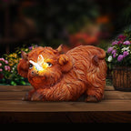 Highland Cow Solar Powered Outdoor Garden Statue, Resin Highland Cow Statue with Solar Light Lantern, Decorative Lawn, Yard Outdoor Highland Cow Decor. Unique Home Decorations, Gifts for Women