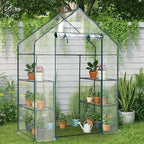 Outvita Walk-in Greenhouse, Outdoor Durable PVC Plant Green House for Frost Protection with 3 Tiers 4 Shelves, Shelf Clips, Roll-up Zipper Door, 56"x29"x77" Transparent
