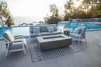 AMS Creations | Madison 60" Rectangular Natural Gas Outdoor Fire Pit Table | Light Gray Concrete GFRC | Smooth Texture or Surface | Electronic Ignition | Outside Backyard Fireplace