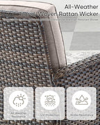 HUMMUH Outdoor Patio Couch-Outdoor Rattan Couch with Thick Cushions Outdoor Sofa for Deck Lawn Porch Balcony Poolside-Brown/Grey