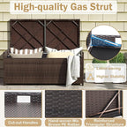 RELAX4LIFE 34-Gallon Outdoor Storage Box - Wicker Rattan Deck Box w/Seat Cushion, Waterproof Liner & Side Handles for Pillows, Patio Cushions, Pool Supplies, Garden Tools, Porch Outdoor Storage Bench