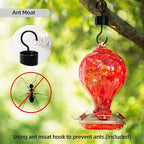 Hummingbird Feeders 32OZ Glass Hummingbird Feeder, 4 Perch Ant Moat Leakproof, Garden Decor (Red Lily)