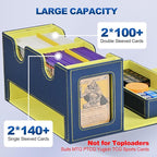Card Deck Box for MTG, Double Deck Storage Box with 2 Commander Display & 1 Dice Tray, Fits 200+ Double Sleeved Cards, Card Organizer for CCG TCG Sports (Blue Yellow)