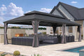 PURPLE LEAF 12' X 26' Hardtop Gazebo Aluminum Gazebo with Galvanized Steel Double Roof for Patio Lawn and Garden, Curtains and Netting Included Grey