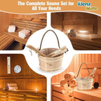 6 Pcs Sauna Accessories Kit, Bucket and Ladle Set, Thermo-Hygrometer, Sauna Hourglass, Brush, Exfoliating Volcanic Rocks, Sauna Set, Wooden Sauna Bucket, 1 Gallon (4 L) Water Capacity, Handmade