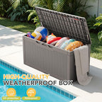 Greesum 100 Gallon Resin Deck Box Lockable Large Outdoor Storage Boxes for Garden Tools, Patio Furniture Cushions, Pool Supplies, Light Coffee