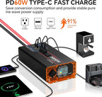 2000W Pure Sine Wave Inverter, Car Power Inverter 12V to 110V 120V, DC to AC Converter Generator with AC Outlets 3.0A USB Type-C, Remote Controller LCD Display Truck Inversor for Vehicles, RV