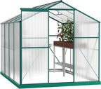 Favfurish 8x6 FT Greenhouses for Outdoors, Outside Heavy Duty Walk in Green House for Garden Plants, UV Protection Adjustable Roof Vent, Thermostatic Waterproof and Insect Resistant, Green