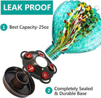 LUJII Seashell Shaped Hand Blown Glass Hummingbird Feeder for Outdoors Hanging, Rust Proof & Leak Proof, 25 fl.oz, Unique Gardening Gift for Women, Garden & Backyard Decor, Teal