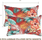 Lumbar Pillow with Insert, Set of 2, Outdoor Indoor Waterproof Decorative Patio Lumbar Pillow 12x20 Inch, Rectangular Cushion for Couch Sofa Garden Farmhouse Decoration-Chili Red Floral
