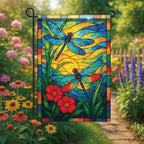 Spring Summer Dragonfly Stained Glass Garden Flag 12x18 Inch Vertical Double Sided Vibrant Outdoor Decor for Yard Lawn Patio Garden Flag for Seasonal Home and Garden Decoration
