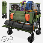 HOPERAN 550L XXL Wagons Carts Foldable, 54" Extra Length & Height Double Deck Collapsible Wagon Cart with Tailgate, 8" Big All-Terrain Wheels, 550lbs Load Utility Grocery Cart for Camping,Sports,Beach