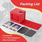 MTG Deck Box, Double Display Window MTG, Commander Deck Box Fits 120+ Single Sleeved Cards, PU Leather Magnetic Closure Card Box with 2 Dividers&2 Toploaders for TCG, CCG, Red