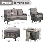 Wicker Outdoor Conversation Se with 50,000 BTU Gas Propane Fire Pit Tablet-6 Pieces Outdoor Wicker High Back Couch Patio Furniture for Deck Poolside Backyard
