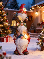 Mom Christmas Gnome Statue with Solar Lights Garden Sculptures Funny Triple Gnome Outdoor Patio Lawn Yard Balcony Home Decor Birthday Gifts for Woman Grandma 12 in Thanksgiving Gnome