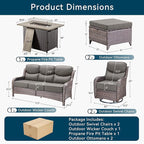 Luxury High Back Outdoor Furniture 6-Inch Thick Cushions with 50,000 BTU Gas Propane Fire Pit Tablet, Patio Furniture Set with Swivel Chairs, 6 PCS for Porch, Balcony, Deck and Yard