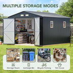 10x10 FT Outdoor Metal Storage Shed, Double Swing Doors, 2 Clear Windows,Tool Shed for Garden, Patio, Backyard Nightblue