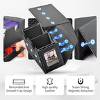 Card Deck Box for MTG, Double Storage Box with 2 Commander Display & 1 Dice Tray, Fits 200+ Double Sleeved, Organizer for CCG TCG Sports(Black Gray)