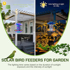 XDW-GIFTS Bird Feeder for Outdoors Solar Hanging Bird Feeder Bird House with Cardinal Feeder Large Capacity Metal Wild Bird Feeder for Garden Decor Unique Gifts & Patio Decor (Blue, 8 INCH)