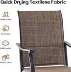 Swivel Patio Chairs Set of 4, Outdoor Patio Dining Chairs with Padded Textilene, Swivel & Rocker Metal Outdoor Dining Chair All-Weather for Backyard, Brown Fabric with Black Frame