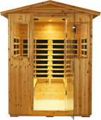 Outdoor Sauna 4 Person Infrared Saunas for Home,2050watt Canadian Hemlock Wooden Large Sauna Room with Blue-Tooth, 4 Chromo Therapy Lighting,2 LCD Control