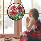 Stained Glass Window Hanging - Hummingbird On Red Lily Flower Sun Catcher for Door Garden Decor Suncatcher Christmas Mother's Day Birthday Gifts for Bird Lovers Women Men Mom Nana 11.8 in