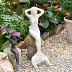 Sungmor 14.3" Tall Large Cast Iron Mermaid Statue, Sitting Mermaid Sculpture Decoration for Pool Pond Birdbath Shelf Desk, Rustic White Garden Figurines for Indoor Outdoor Fish Tank Fountain Rockeries