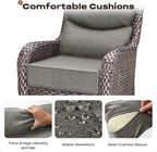 Rilyson Wicker Outdoor Patio Furniture Set - 4 Piece Patio Conversation Set with Swivel Rocker Chairs and Ottomans, 6 inch Cushions, High Back, Deep Seating, for Porch Deck Garden Brown/Grey