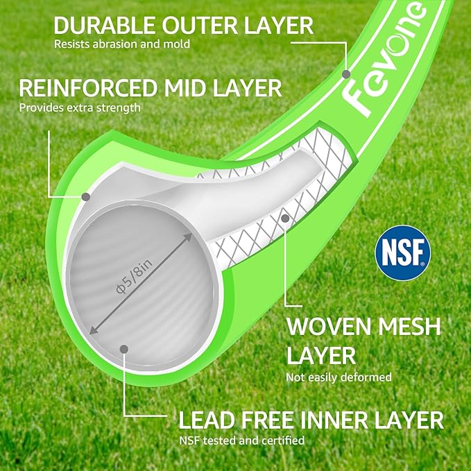 Fevone Garden Hose 25 ft., Lightweight Hybrid Water Hose, Flexible and Durable, Leak-Free Connections