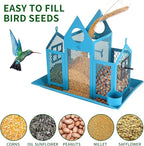 Solar Bird Feeders House for Outside Hanging, Metal Wild Bird Feeder for Outdoors, Large Cardinal Bird Feeder Birdhouses Squirrel Proof (Blue)