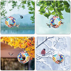 VCUTEKA Bird Feeder Mosaic Fly Through Bird Feeders for Outside Hanging with Round Shape Glass Container to Attract More Wild Birds for Garden, Yard, Backyard, Deck and Porch Decor, 7-Inch