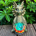 Solar Garden Statue Dragon Figurine with 7-Color Changing Solar Crackle Globe Lights- Loving Dragon for Patio,Balcony,Yard, Lawn-Unique Idea Gifts (Gray)