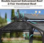 Domi 8x5FT Hardtop Grill Gazebo, Outdoor BBQ Gazebo with 2 Side Shelves and Ceiling Hook, Metal Grill Canopy with Galvanized Steel Double Roof for Patio Lawn Patio Backyard Deck, Grey