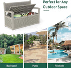 70 Gallon Storage Bench Deck Box,Patio Storage Benches with Armrest, Lockable Bench Outside, Waterproof for Pool Patio Garden (Grey)