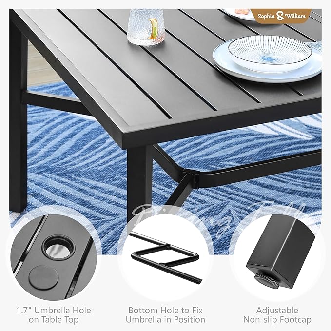 Sophia & William Patio Dining Set 9 Pieces, Patio Table and Chairs Set for 8, 83"x 39" Large Rectangular Metal Dining Table and 8 x Lightweight Aluminum Stackable Chairs (Blue)