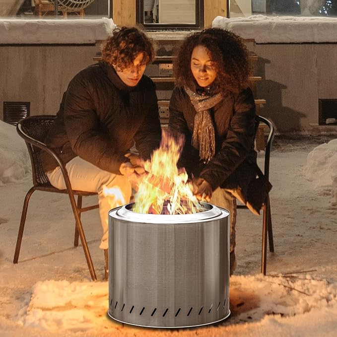 15 Stainless Steel Smokeless Fire Pit, Outdoor Smokeless Firepit, Wood Burning Fire Pits for Camping, Bonfire, Low Smoke Firepit for Outside (Oblique Hole)