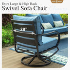 Sophia & William 2 Pieces Patio Furniture Sets Metal Sofa Chairs Patio Cushion Armchairs Swivel Sofa Chairs with Removable Cover for Garden Backyard Poolside Navy