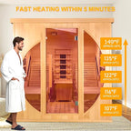 Smartmak Full Spectrum Infrared 2 Person Sauna Room for Home, Red Light Therapy Luxury Recliner Wood Indoor Saunas, Canadian Hemlock Dry Spa Room, 3400W with 10 Heaters, Speakers, Lights, Oxygen Bar