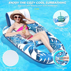 Pool Floats Adult 1-2-3 Person Inflatable Lounger, Extra Large Tanning Recliner Floaty Chair Raft with Backrest, Footrest, Cup Holder for Pool, Lake, River, Beach, Ocean & Party Use