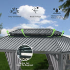 Domi 10'x14' Hardtop Gazebo Canopy,Outdoor Aluminum Gazebo with Galvanized Steel Double Roof,Permanent Gazebos with Drainage System,Curtain and Netting Included,Grey