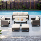 Rilyson Wicker Outdoor Patio Furniture Set - 6 Piece Patio Conversation Set with 2 Armrest Chairs,2 Rattan Ottoman,1 Couch and 1 Metal Side Table for Outside Porch Deck Backyard(Brown/Beige)