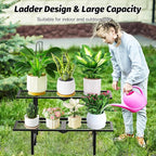 2 Tier Stackable Plant Stand Indoor Outdoor, Freestanding Tiered Folding Heavy Duty Metal Ladder Plant Shelf, Multiple Plant Pot Holder Display Rack for Living Room Garden Balcony Patio, Black