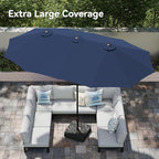 PHI VILLA 15ft Large Patio Umbrellas with Base Included, Outdoor Double-Sided Rectangle Market Umbrella with Crank Handle, for Pool Lawn Garden, Blue