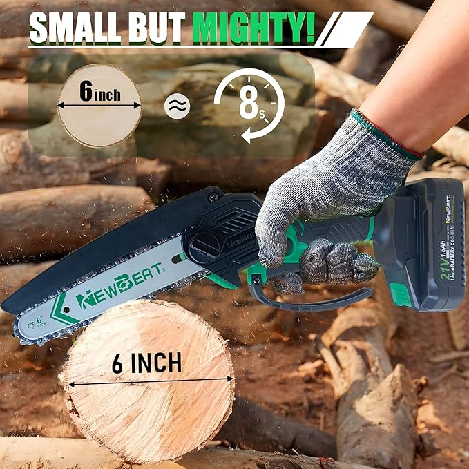 Mini Chainsaw Cordless 6 Inch - Electric Chainsaw Battery Powered, Small Handheld Portable Saw for Wood/Trees Trimming, Tools for Household and Garden, Chain Saw Gift for Men Dad Women