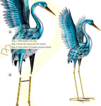 Natelf Garden Crane Statues for Outdoor, Blue Heron Decoy Courtyard Sculptures, Standing Metal Bird Yard Art for Patio Pond Backyard Decor(Set of 2)