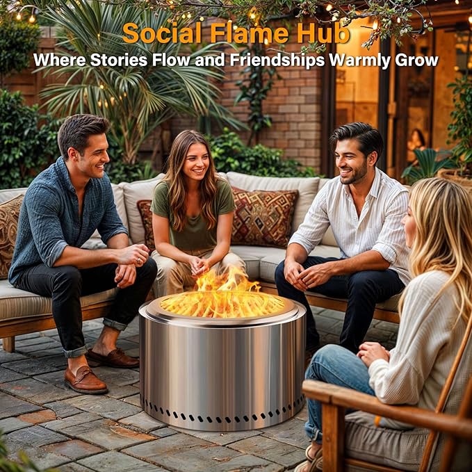 HGD 28 Inch Smokeless Firepit, Stainless Steel Fire Pit, Wood Burning Firepit for Patio Garden Picnic