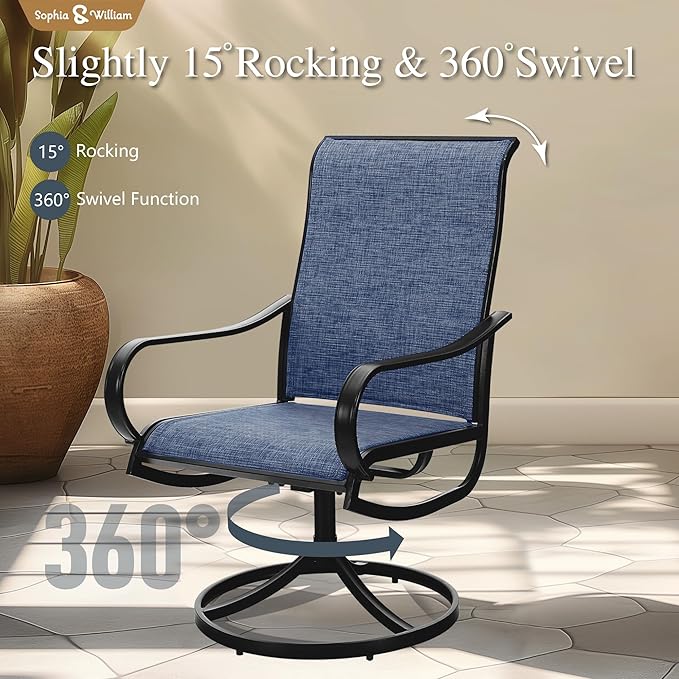 Sophia & William Patio Chairs Set of 2, Swivel Outdoor Chairs Textilene Patio Dining Chairs Heavy Duty with Metal Frame Support 300lbs for Lawn Yard Garden All Weather Blue